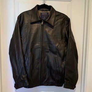 Nautica Black Leather Bomber Jacket
